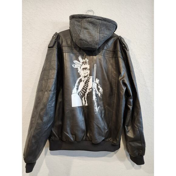 Cochise Men’s Faux Leather Moto Bomber Jacket w/ Hood Black Size XXL 2XL - Picture 1 of 8